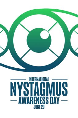 Uluslararası Nistagmus Bilinç Günü. 20 Haziran. Tatil konsepti. Arkaplan, afiş, kart, yazılı poster şablonu. Vektör EPS10 illüstrasyonu.