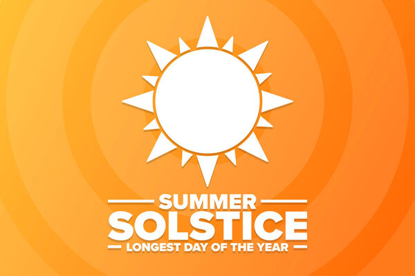 Летнее солнцестояние. Самый длинный день в году. Концепция праздника. Шаблон для фона, баннера, карточки, плакат с текстовой надписью. Векторная иллюстрация EPS10.