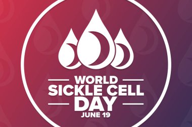 Dünya Orak Hücre Günü. 19 Haziran. Tatil konsepti. Arkaplan, afiş, kart, yazılı poster şablonu. Vektör EPS10 illüstrasyonu.