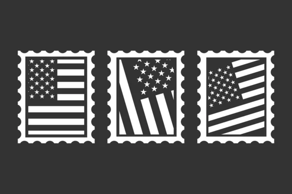 Selo postal com bandeira dos Estados Unidos da América. Conjunto de ícones simples. Elemento de estilo plano para design gráfico. Ilustração do Vector EPS10. — Vetor de Stock