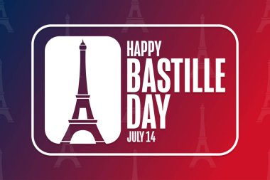 Bastille Günün kutlu olsun. Fransız Ulusal Günü. 14 Temmuz. Tatil konsepti. Arkaplan, afiş, kart, yazılı poster şablonu. Vektör EPS10 illüstrasyonu.