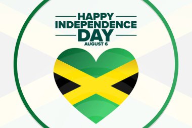Jamaika. Bağımsızlık Gününüz kutlu olsun. 6 Ağustos. Tatil konsepti. Arkaplan, afiş, kart, yazılı poster şablonu. Vektör EPS10 illüstrasyonu.