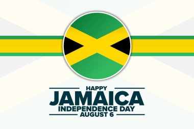 Jamaika. Bağımsızlık Gününüz kutlu olsun. 6 Ağustos. Tatil konsepti. Arkaplan, afiş, kart, yazılı poster şablonu. Vektör EPS10 illüstrasyonu.