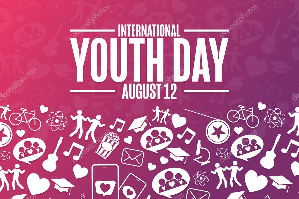 International Youth Day. August 12. Holiday concept. Template for background, banner, card, poster with text inscription. Vector EPS10 illustration
