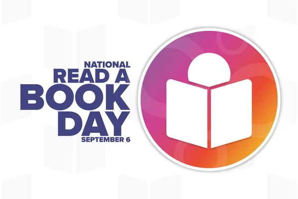 National Read A Book Day (em inglês). 6 de Setembro. Conceito de férias. Modelo para fundo, banner, cartão, cartaz com inscrição de texto. Ilustração do Vector EPS10. — Vetor de Stock