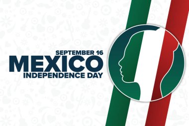 Meksika 'nın Bağımsızlık Günü kutlu olsun. 16 Eylül. Tatil konsepti. Arkaplan, afiş, kart, yazılı poster şablonu. Vektör EPS10 illüstrasyonu.