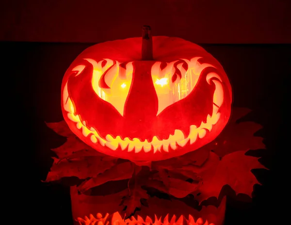 Halloween Jack Linterna Con Una Vela Oscuridad — Foto de Stock