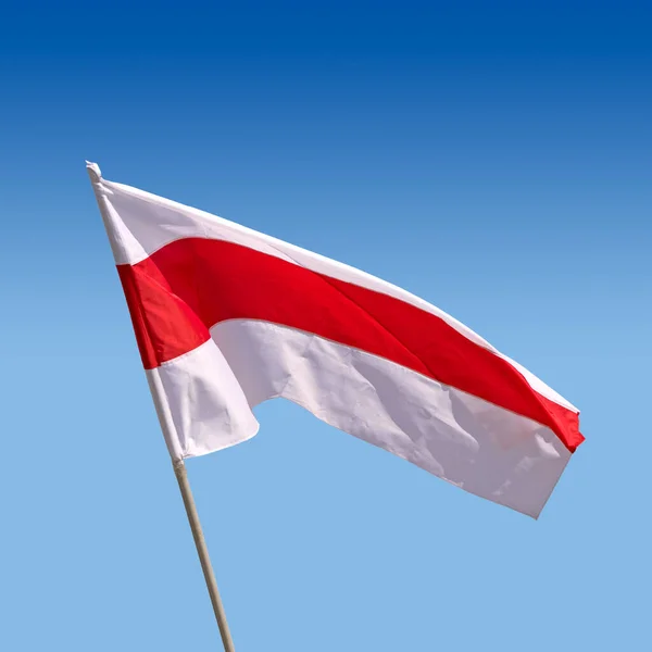 Aislado Ondeando Bandera Nacional Bielorrusa Blanca Roja Blanca Cielo Azul — Foto de Stock