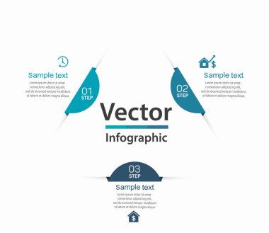 İş için üç adımlı modern vektör bilgi şablonu. İş akışı düzeni, diyagram, yıllık rapor, web tasarımı için kullanılabilir
