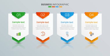 4 seçenekli vektör bilgi şablonu, iş akışı, işlem şeması. Çalışma akışı düzeni, diyagram, yıllık rapor, web tasarımı, adımlar veya süreçler için zaman çizelgesi bilgi tasarım vektörü kullanılabilir 