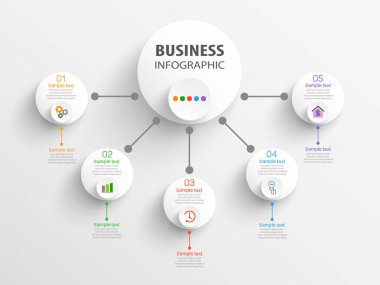 5 seçenek, parça, adım veya işleme sahip modern ticari bilgi tasarım şablonu 