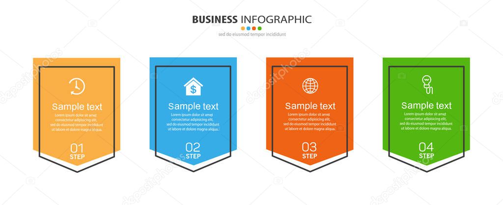 Infographic template with 4 options, workflow, process chart. Can be used for workflow layout, diagram, annual report, web design, steps or processes 