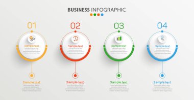 4 seçenek ya da adımlı bilgi şablonu. İş akışı düzeni, diyagram, yıllık rapor, web tasarımı, adımlar veya süreçler için kullanılabilir 