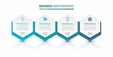 4 seçenek, adım ya da süreç içeren ticari bilgi şablonu. İş akışı düzeni, diyagram, yıllık rapor, web tasarımı için kullanılabilir
