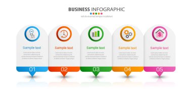 5 seçenek ya da adımlı ticari bilgi şablonu. İşlem şeması, sunumlar, iş akışı düzeni, afiş, akış şeması, bilgi grafiği için kullanılabilir