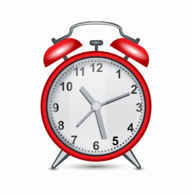 Beyaz arkaplanda kırmızı alarm saat simgesi tasarımı. Vektör illüstrasyonu 