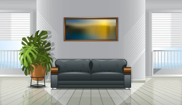 Interior Con Sofá Planta Imagen Pared Ilustración Vectorial — Archivo Imágenes Vectoriales