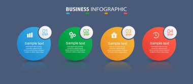 İş için 4 seçenekli bilgi şablonu. İş akışı düzeni, diyagram, yıllık rapor, web tasarımı, adımlar veya süreçler için kullanılabilir