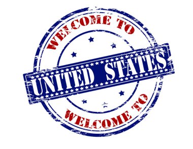 İçi Birleşik Devletler 'e hoş geldiniz yazılı lastik damga, vektör illüstrasyonu