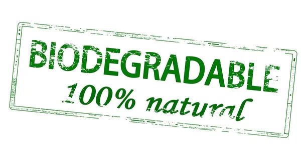 Carimbo Borracha Com Texto Biodegradável Cem Por Cento Natural Dentro — Vetor de Stock