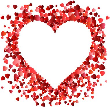 Sevgililer Günü Aşkım. Pek çok uçan sevgililer günü kalbi olan dekoratif bir kalp. Vektör illüstrasyonu