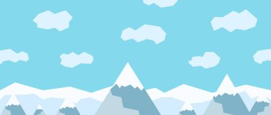 Vector dağları ve bulutlu gökyüzü. Güzel geometrik düz çizim. Kış.