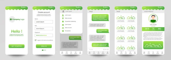 Design Mobilappen Chattrum Gui Uppsättning Användarregistrering Skärmar Med Inloggning Och — Stock vektor