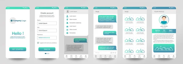 Conception Application Mobile Chat Room Gui Ensemble Écrans Inscription Des — Image vectorielle