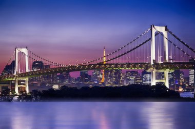 Tokyo manzarası, Gökkuşağı Köprüsü ile cityscape Odaiba Island, Japonya