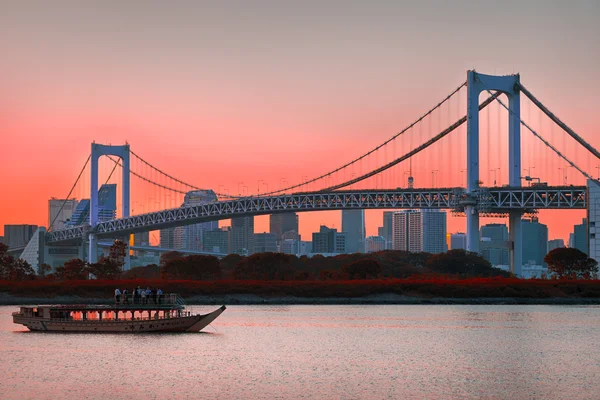 Tokyo Panorama, Socha svobody a Duhový most s panoráma Odaiba Island, Japonsko — Stock fotografie