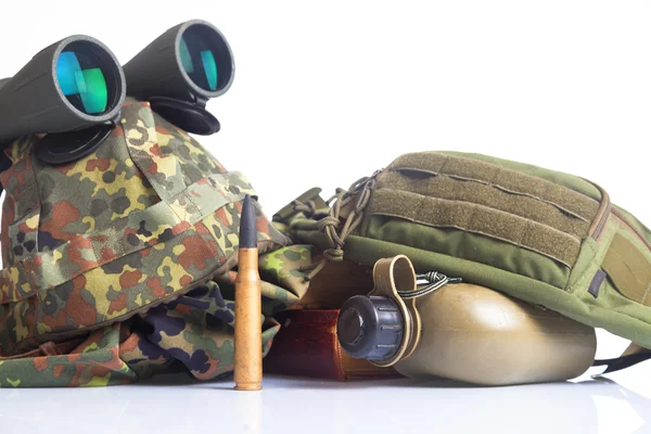 Military set with helmet, binoculars — Stock Photo, Image