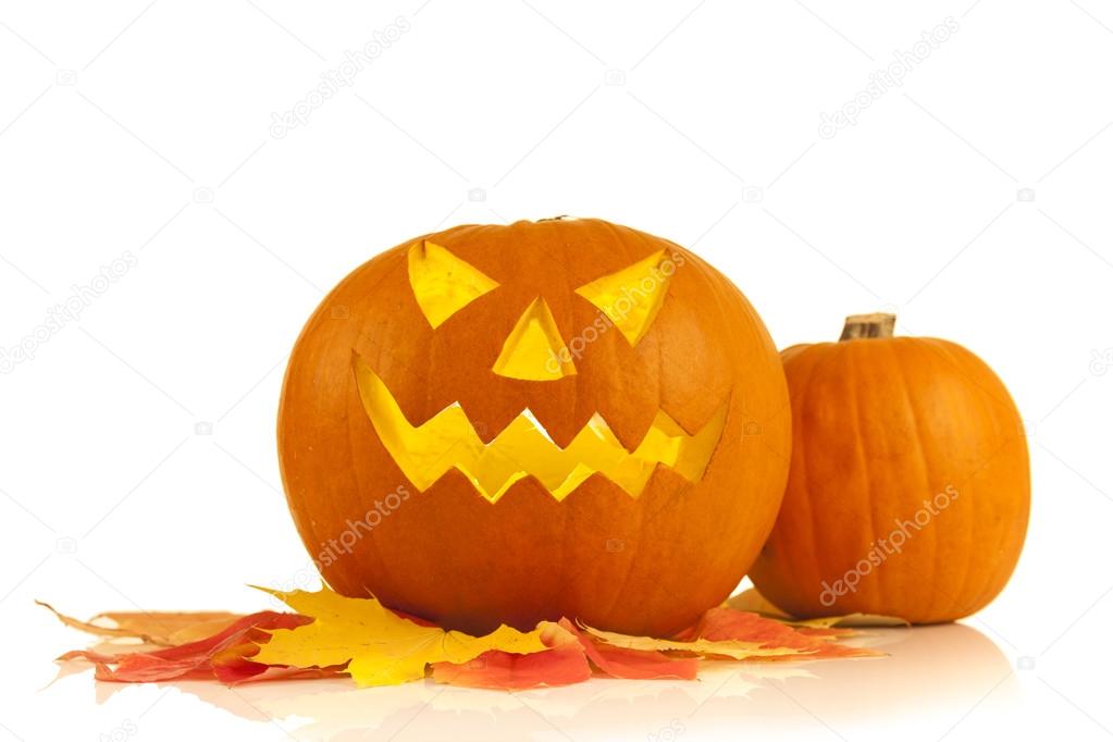Glowing pumpkin, autumn background