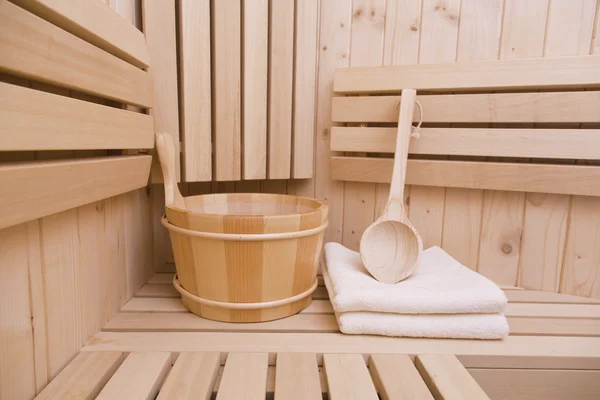 Sauna finlandesa, accesorios de bienestar y spa — Foto de Stock