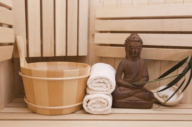Ayurveda sembolleri gevşeme ve iç güzellik, Buda heykeli Sauna için