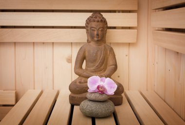 Ayurveda sembolleri gevşeme ve iç güzellik, Buda heykeli Sauna için