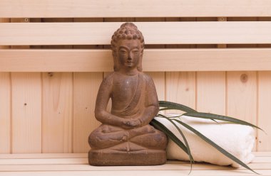 Ayurveda sembolleri gevşeme ve iç güzellik, Buda heykeli Sauna için
