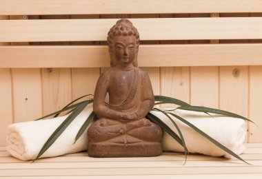 Ayurveda sembolleri gevşeme ve iç güzellik, Buda heykeli Sauna için