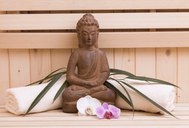 Ayurveda sembolleri gevşeme ve iç güzellik, Buda heykeli Sauna için