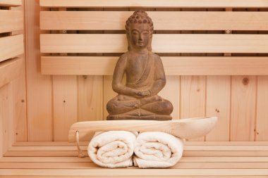 Ayurveda sembolleri gevşeme ve iç güzellik, Buda heykeli Sauna için