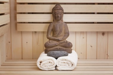 Ayurveda sembolleri gevşeme ve iç güzellik, Buda heykeli Sauna için