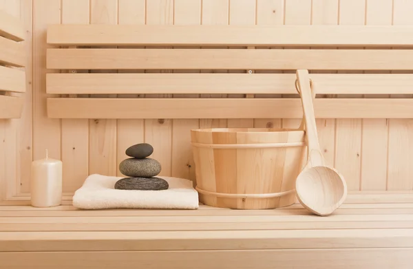 Sauna finlandese, accessori benessere e spa — Foto Stock