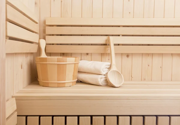 Sauna finlandesa, bem-estar e acessórios de spa — Fotografia de Stock