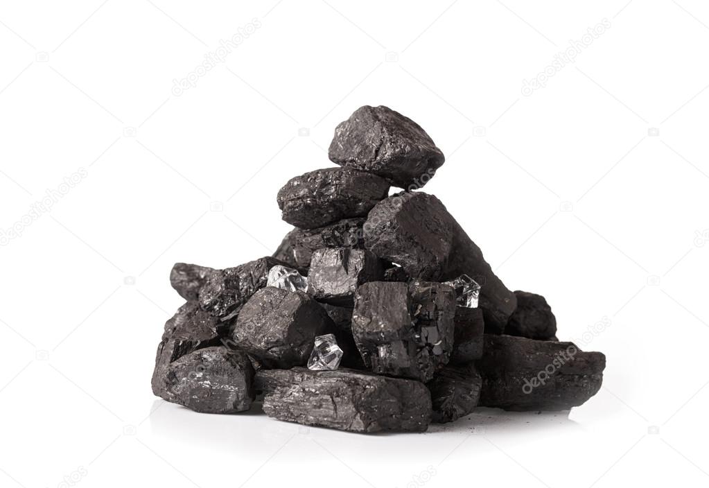 Pile of coal isolated on white background