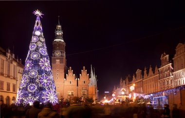 Noel pazarı eski Pazar Meydanı Wroclaw, Polonya