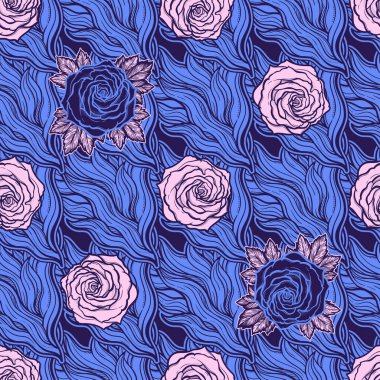 Güzel güller ve ateş vektörü illüstrasyonlu klasik dövmeler.