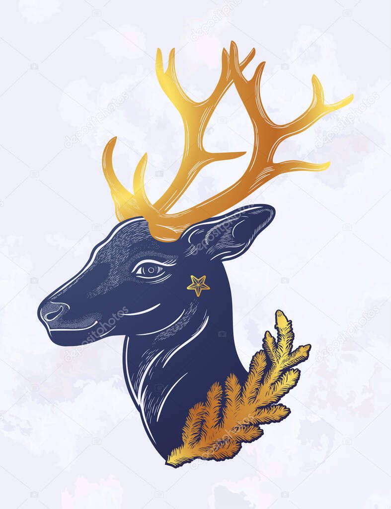 Vettoriale stockTesta di cervo sagoma con ramo di conifere. Arte magica da  sogno. Notte, natura, simbolo della wicca. Illustrazione vettoriale isolata  Grande all'aperto, disegno del tatuaggio. di ©itstatulya #447904022, image size:787x1023