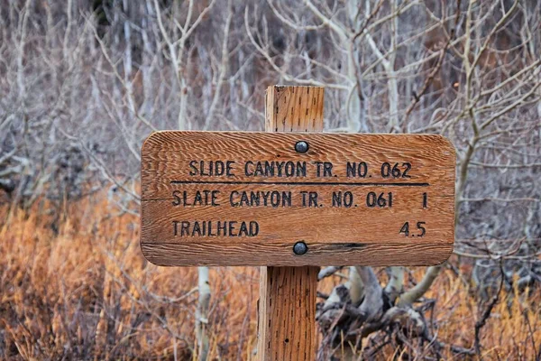 Trail Sign on the Y trail, Provo Peak hiking trail by Y Mountain, up Slide Canyon and Slate Canyon, Wasatch Front Rocky Mountains, Utah. United States.