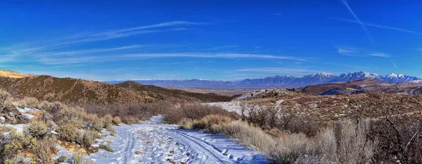 Панорама Зимового Пейзажу Oquirrh Wasatch Mountain Views Yellow Fork Canyon — стокове фото