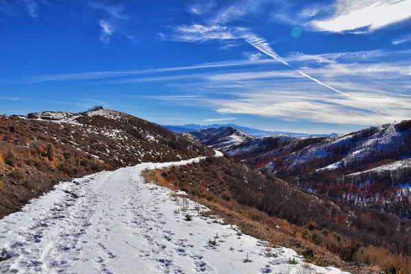 Panorama Paysage Hivernal Oquirrh Wasatch Vue Sur Montagne Depuis Parc — Photo