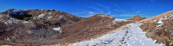 Panorama Zimowego Krajobrazu Oquirrh Wasatch Widok Góry Yellow Fork Canyon — Zdjęcie stockowe
